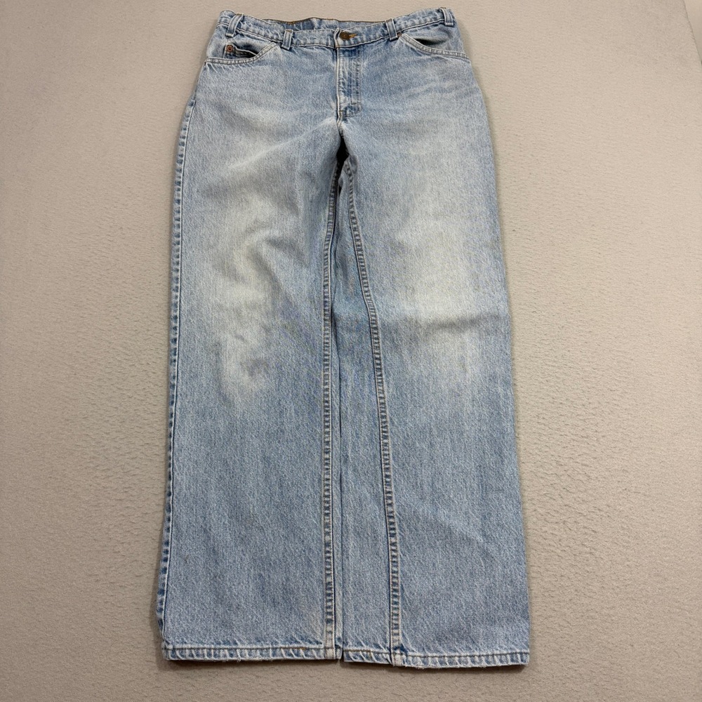 Vintage Levis 557 Jeans Menes 34x30 Blue Bootcut Orange Tab USA Made Denim 90s